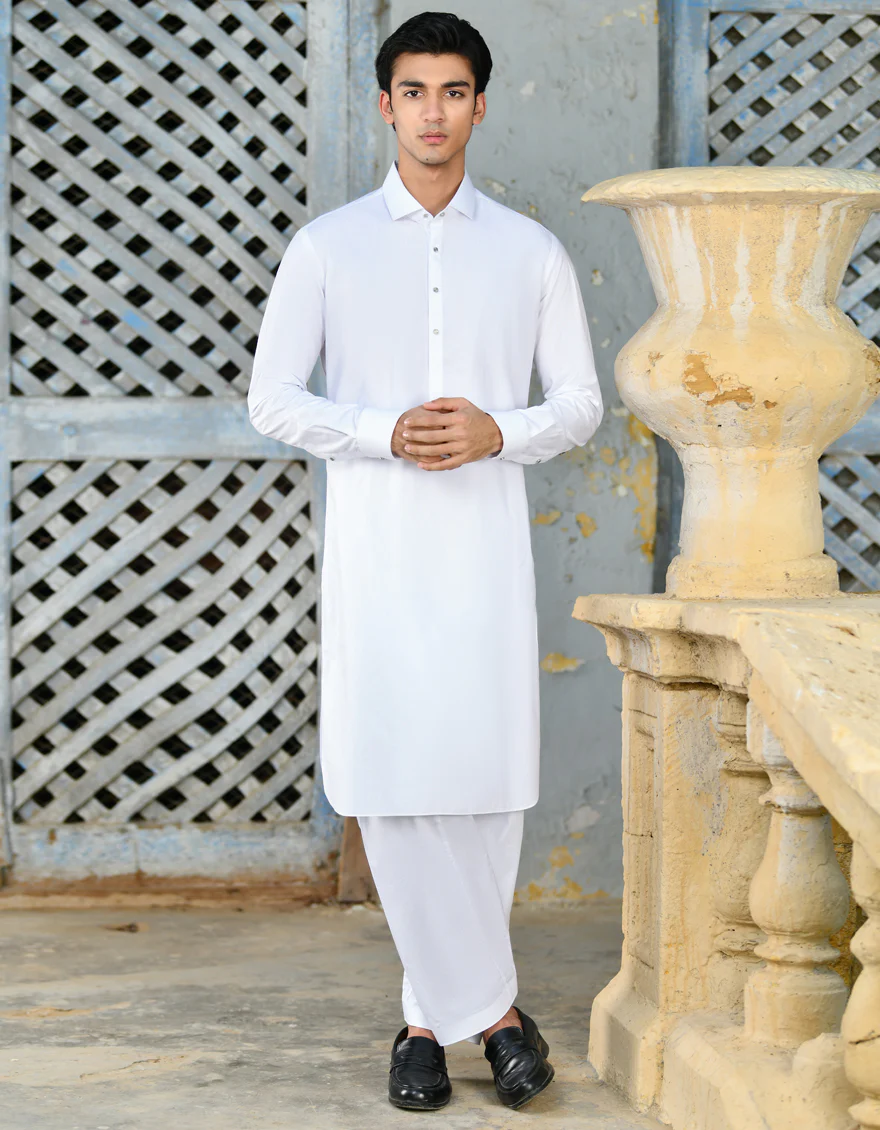 WHITE COTTON KAMEEZ SHALWAR | JJKS-S-47224/S24/JJ9092-PL - Image 3