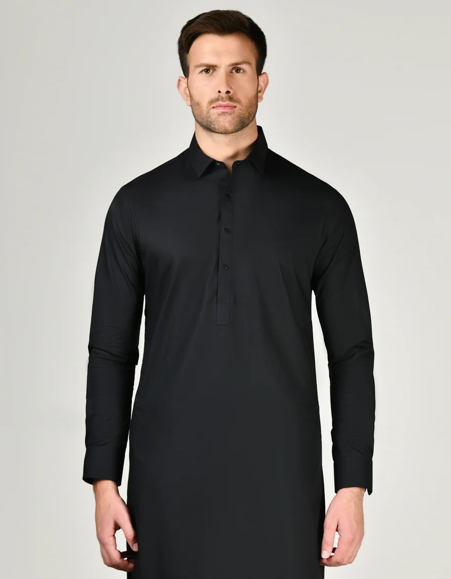 BLACK COTTON KAMEEZ SHALWAR | JJKS-S-47268/S24/JJ8776-PN - Image 2