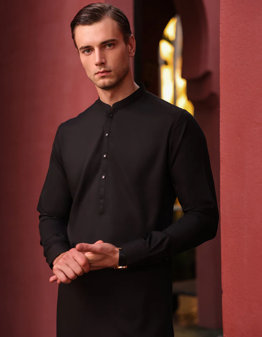 BLACK BLENDED KAMEEZ SHALWAR | JJKS-S-90425/S24/JJ8889-SF - Image 2