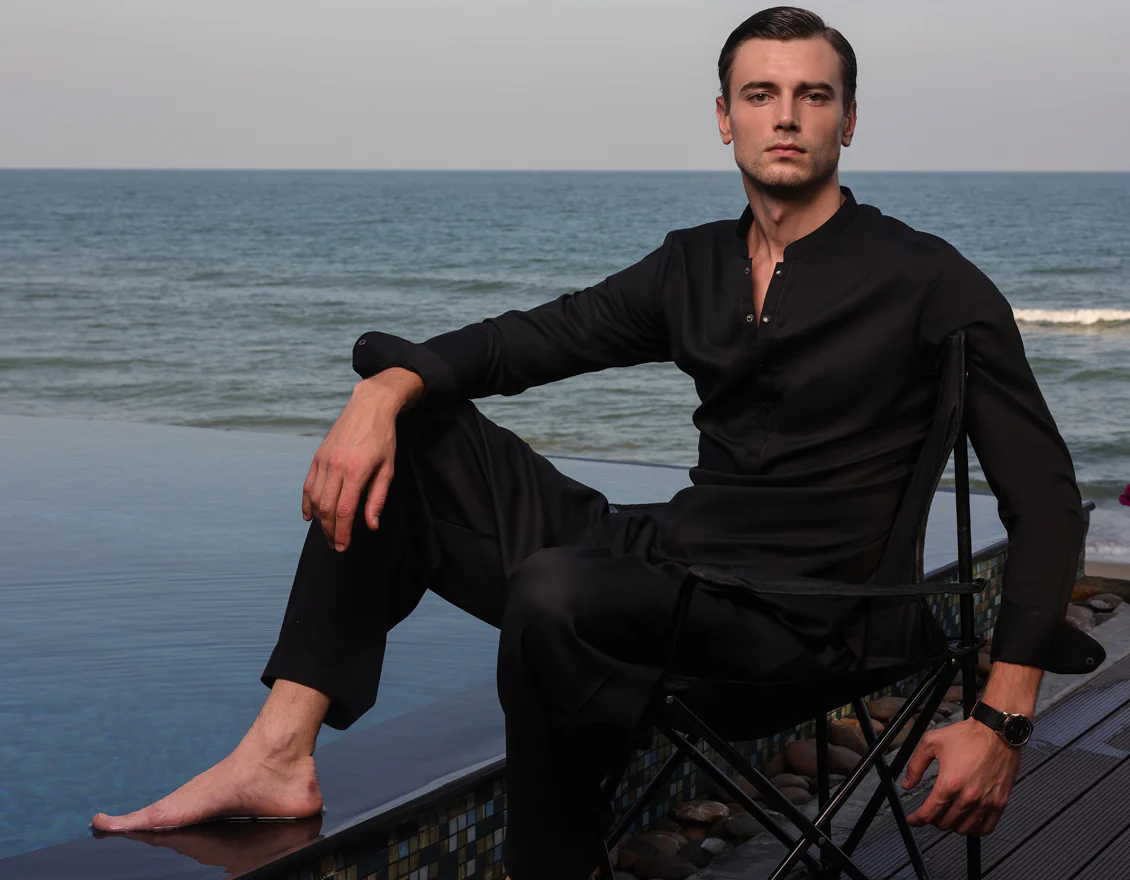 BLACK BLENDED KAMEEZ SHALWAR | JJKS-S-90425/S24/JJ8889-SF - Image 4