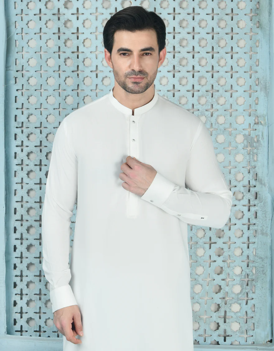 WHITE BLENDED KAMEEZ SHALWAR | JJKS-S-90443/S24/JJ9266-SF - Image 2