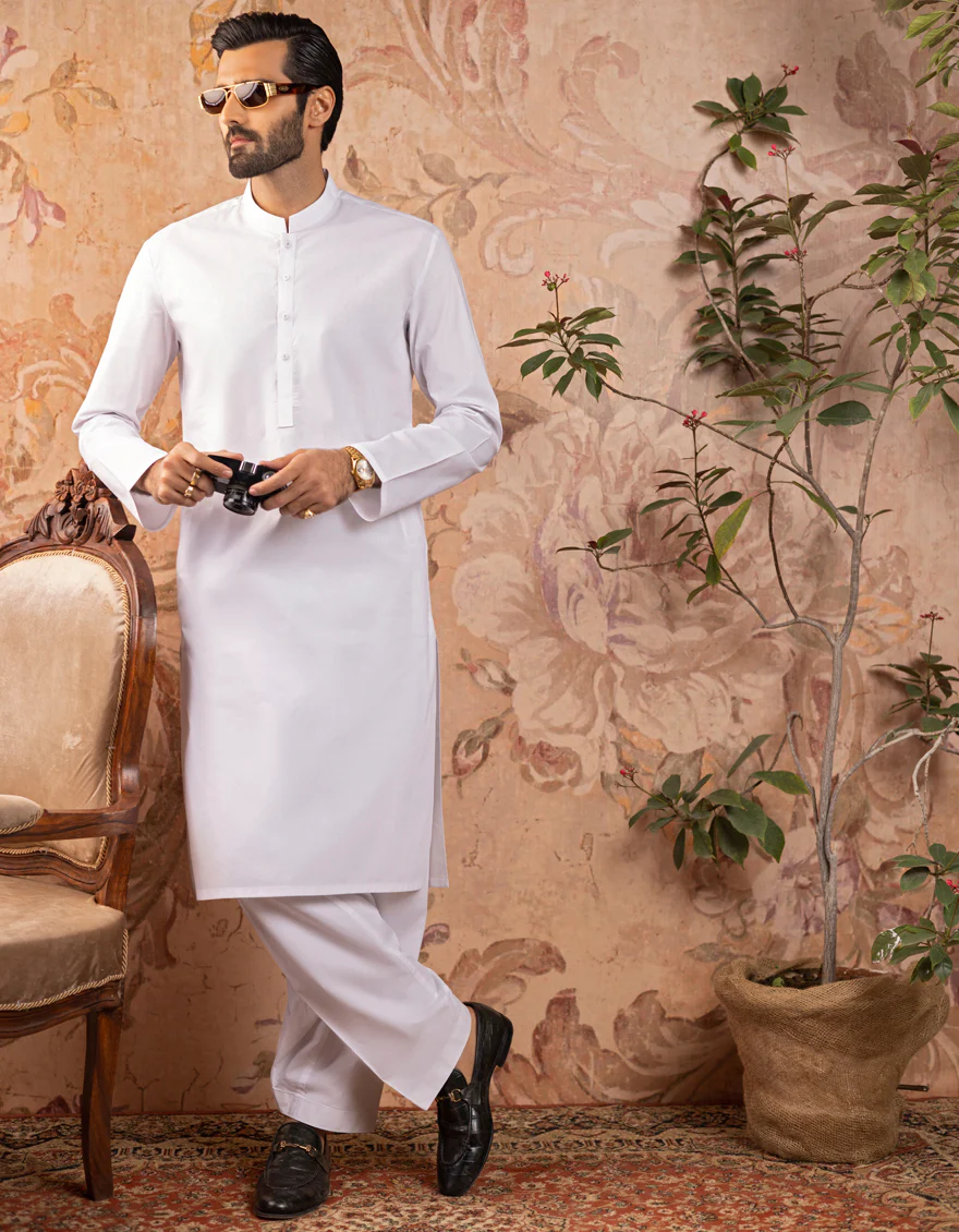 WHITE COTTON KAMEEZ SHALWAR | JJKS-S-US-30730-R11-AP/S22/JJ6922-PN - Image 3