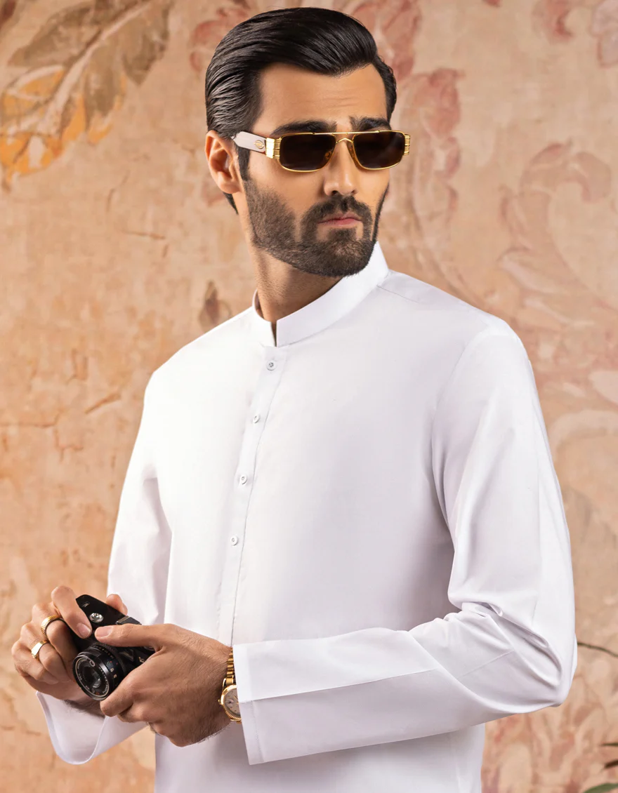WHITE COTTON KAMEEZ SHALWAR | JJKS-S-US-30730-R12-AP/S22/JJ6922-PN - Image 2