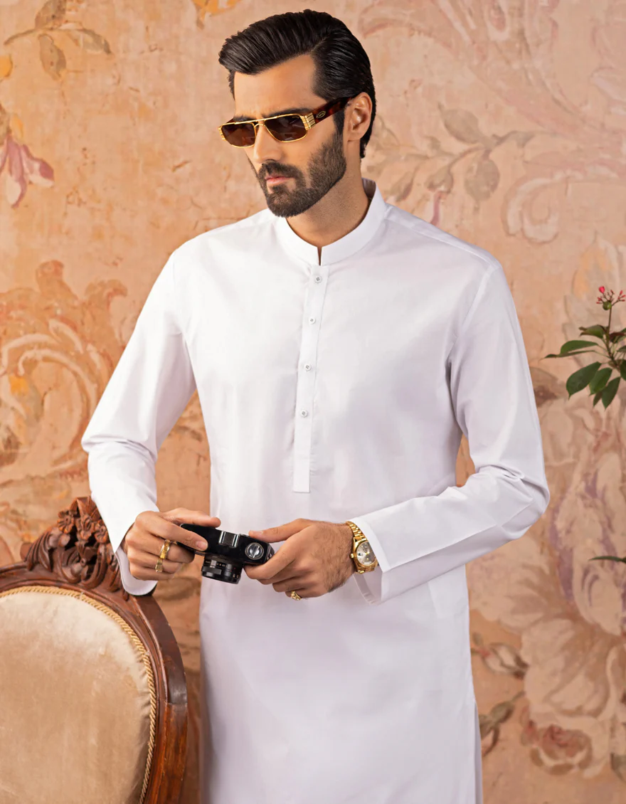 WHITE COTTON KAMEEZ SHALWAR | JJKS-S-US-30730-R12-AP/S22/JJ6922-PN - Image 3