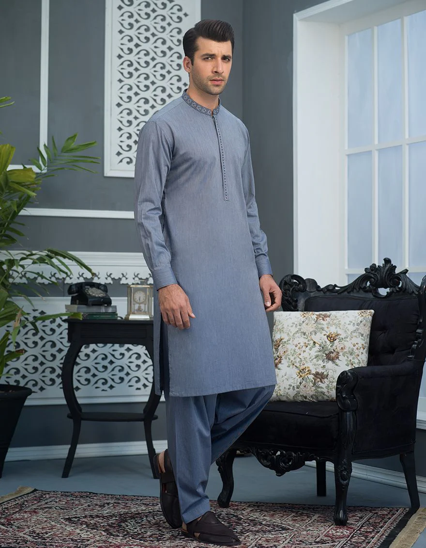 DENIM BLUE KAMEEZ SHALWAR | JJKS-S-US-31183/S21/JJ7251-SF - Image 3