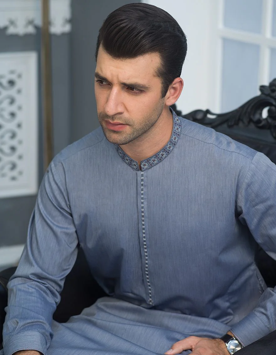 DENIM BLUE KAMEEZ SHALWAR | JJKS-S-US-31183/S21/JJ7251-SF - Image 4