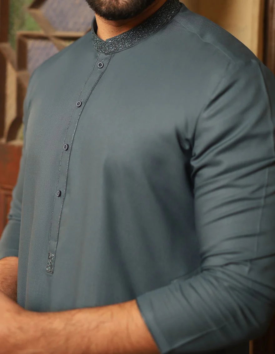 DULL GREEN KAMEEZ SHALWAR | JJKS-S-US-32456/S21/JJ6877 - Image 3