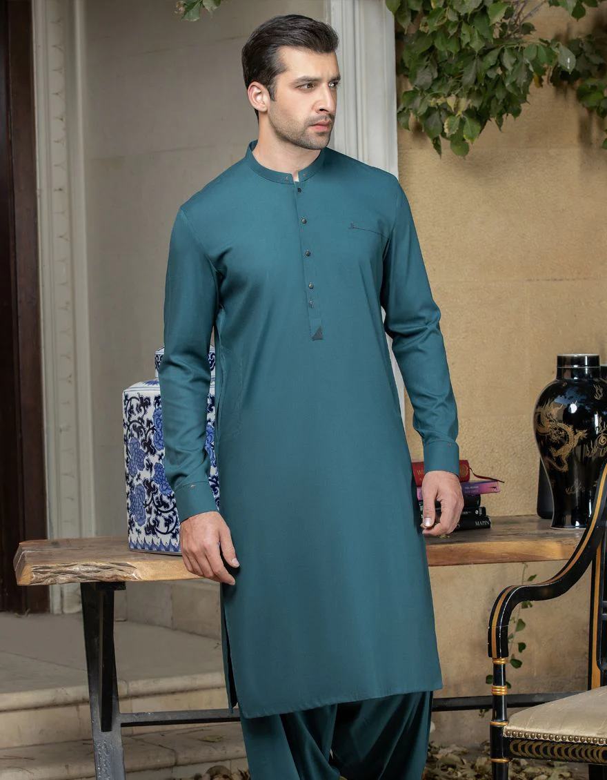 BOTTLE GREEN KAMEEZ SHALWAR | JJKS-S-US-32458/S21/JJ6531 - Image 2