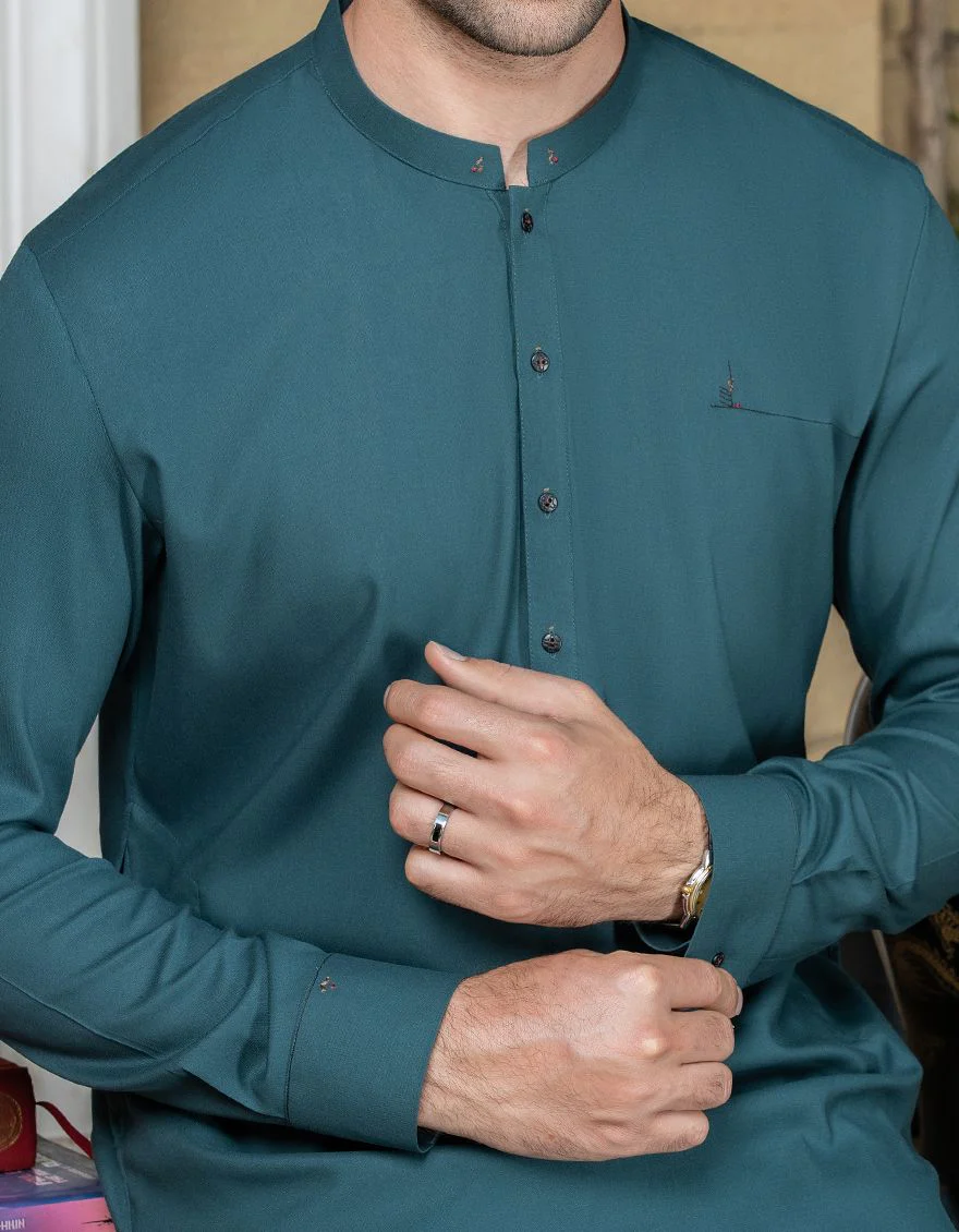 BOTTLE GREEN KAMEEZ SHALWAR | JJKS-S-US-32458/S21/JJ6531 - Image 3