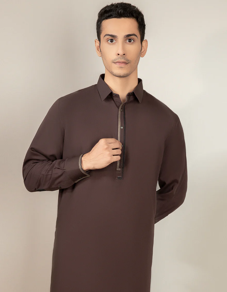 COFFEE BROWN BLENDED KAMEEZ SHALWAR | JJKS-S-US-32530/S22/JJ7527-CL - Image 2