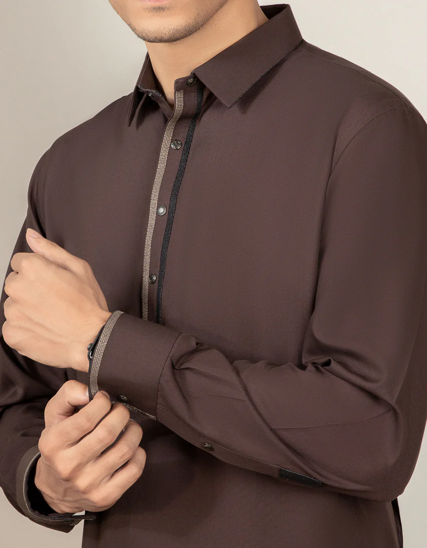 COFFEE BROWN BLENDED KAMEEZ SHALWAR | JJKS-S-US-32530/S22/JJ7527-CL - Image 3