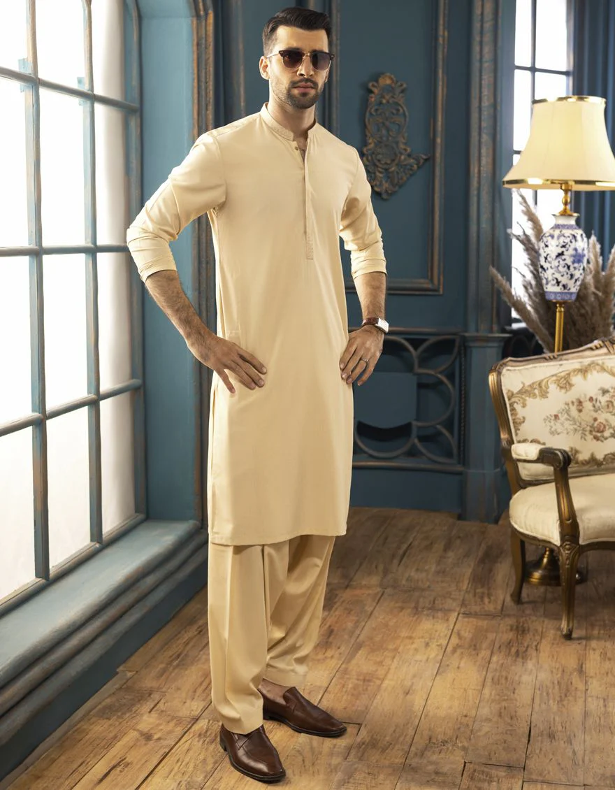 BEIGE KAMEEZ SHALWAR | JJKS-S-US-32542/S22/JJ7528-SF - Image 5