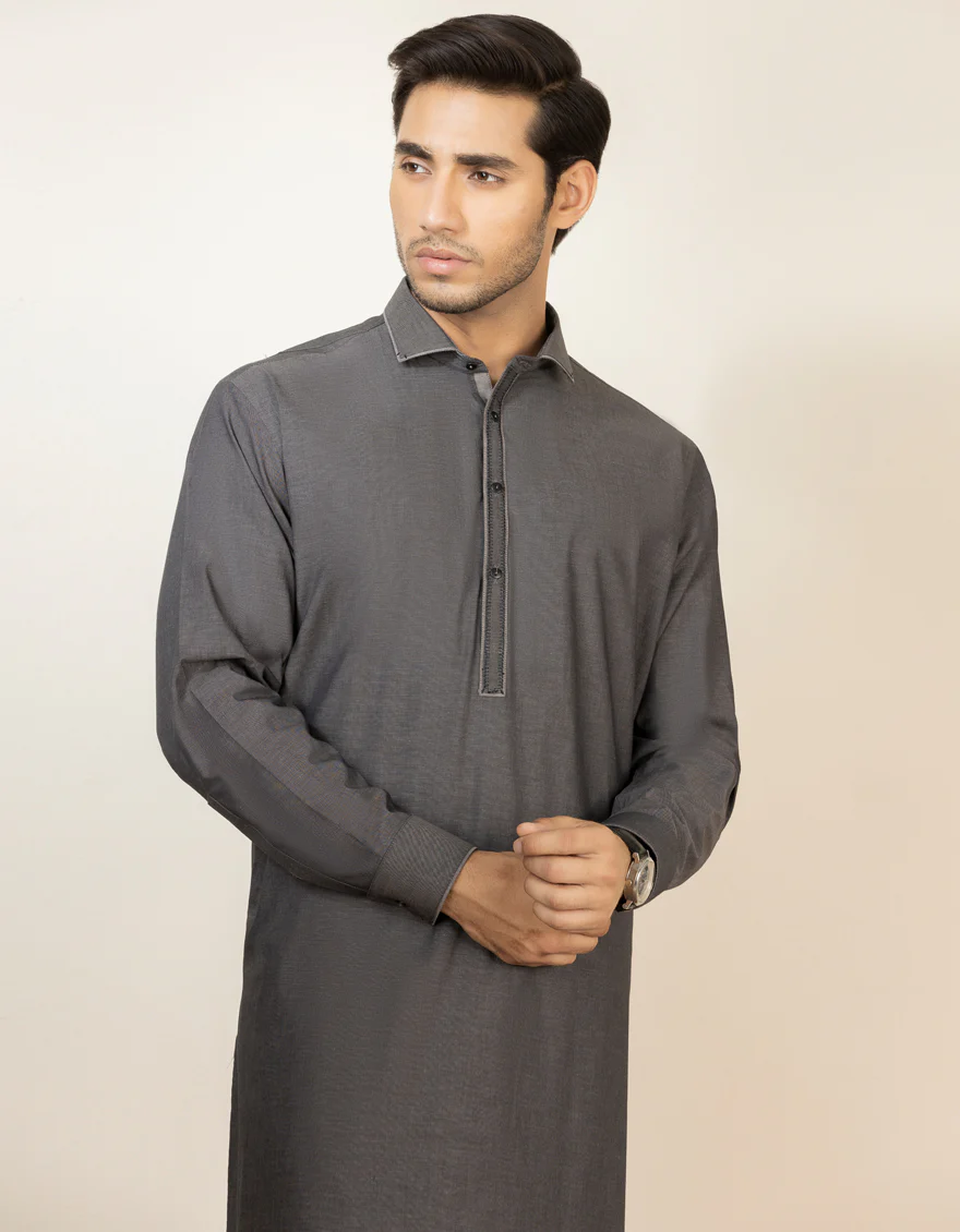 DULL GREY COTTON KAMEEZ SHALWAR | JJKS-S-US-32551/S22/JJ7613-CL - Image 3