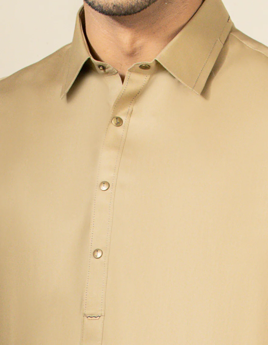 KHAKI COTTON KAMEEZ SHALWAR | JJKS-S-US-32556/S22/JJ7544-EX - Image 2