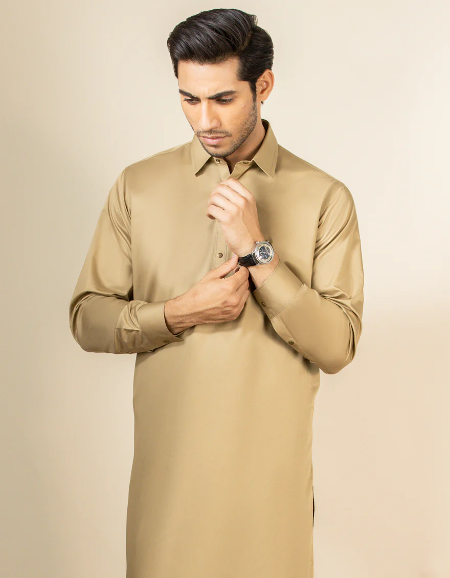KHAKI COTTON KAMEEZ SHALWAR | JJKS-S-US-32556/S22/JJ7544-EX - Image 3