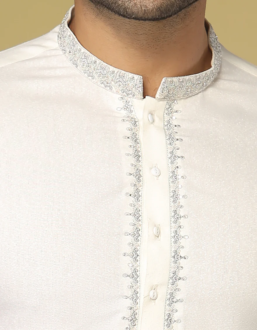 OFF WHITE BLENDED KAMEEZ SHALWAR | JJKS-S-US-32572/S22/JJ7568-FL - Image 2