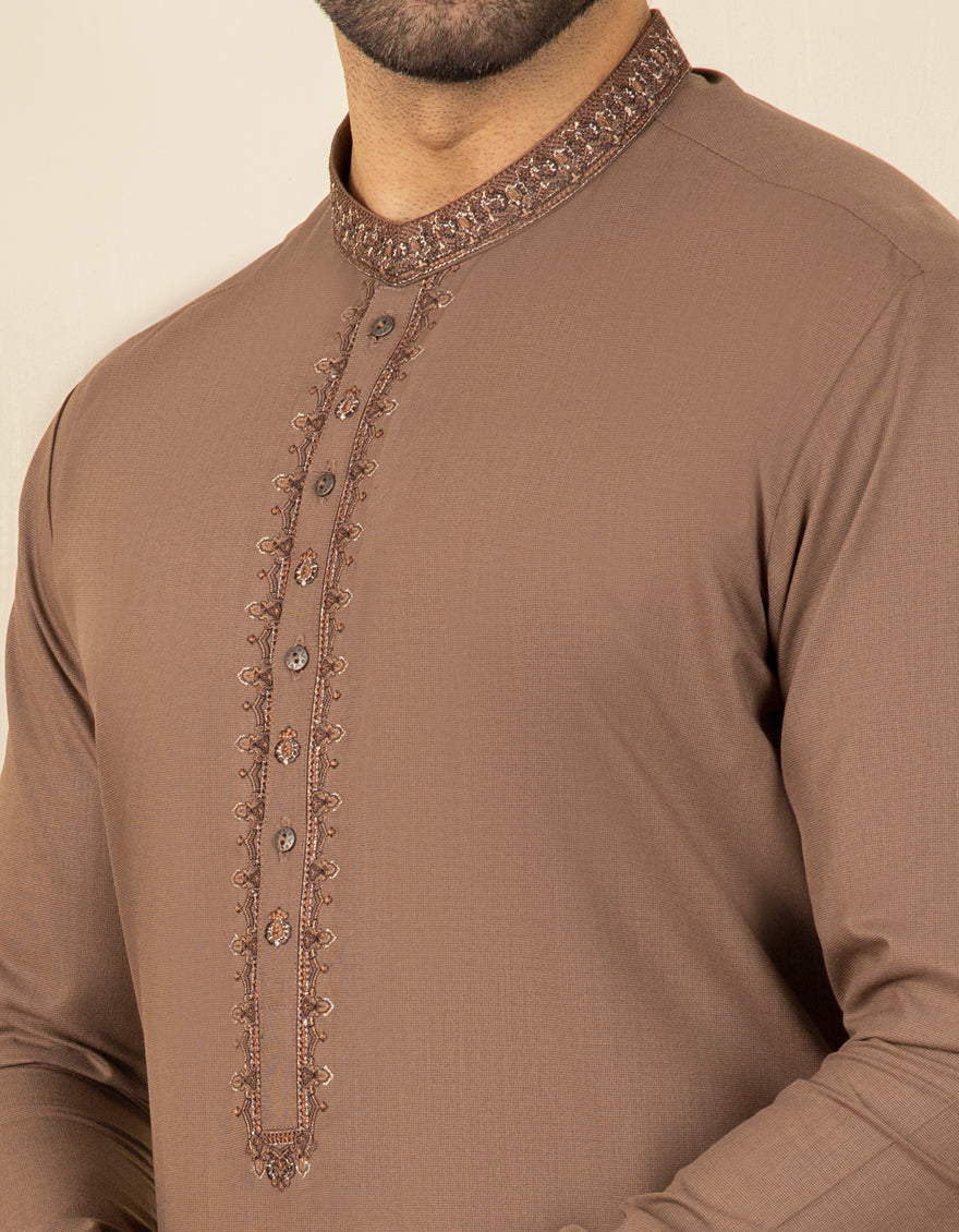 BROWN BLENDED KAMEEZ SHALWAR | JJKS-S-US-32585/S22/JJ8236-FL - Image 3