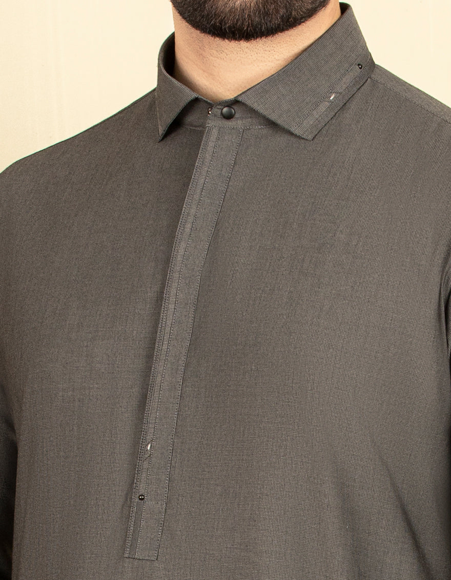 DARK GREY COTTON KAMEEZ SHALWAR | JJKS-S-US-32587/S22/JJ8175-EX - Image 2