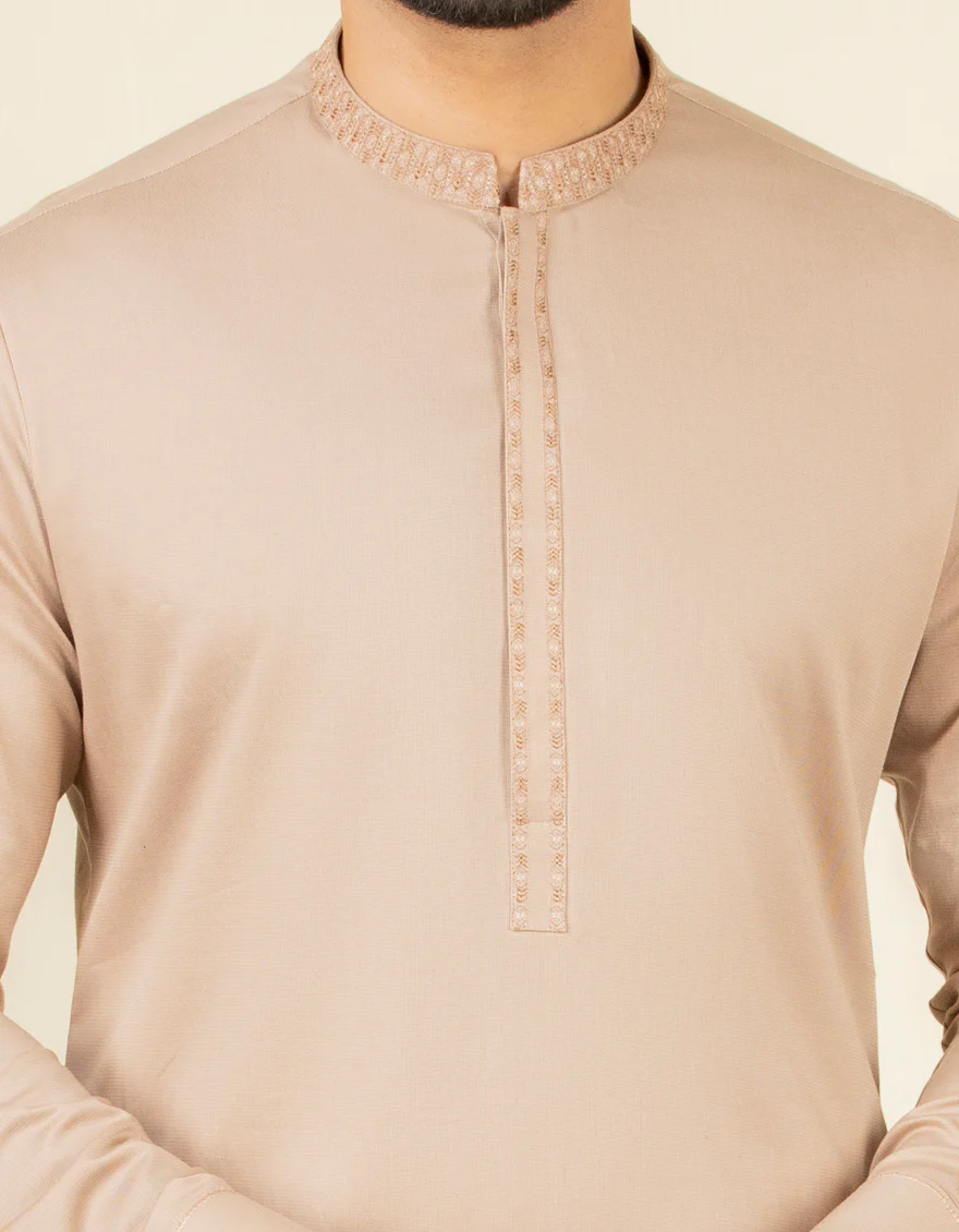 BEIGE COTTON KAMEEZ SHALWAR | JJKS-S-US-32588/S22/JJ8149-SF - Image 2