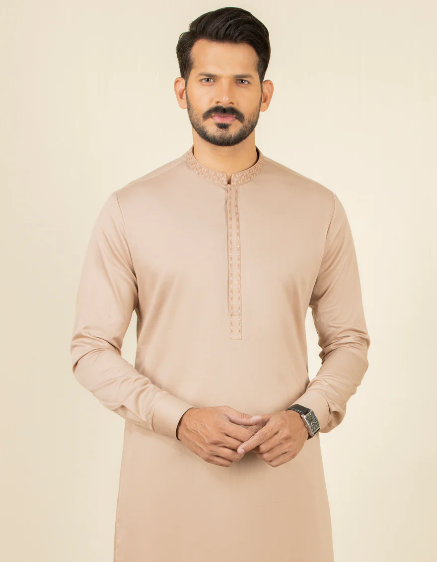 BEIGE COTTON KAMEEZ SHALWAR | JJKS-S-US-32588/S22/JJ8149-SF - Image 3