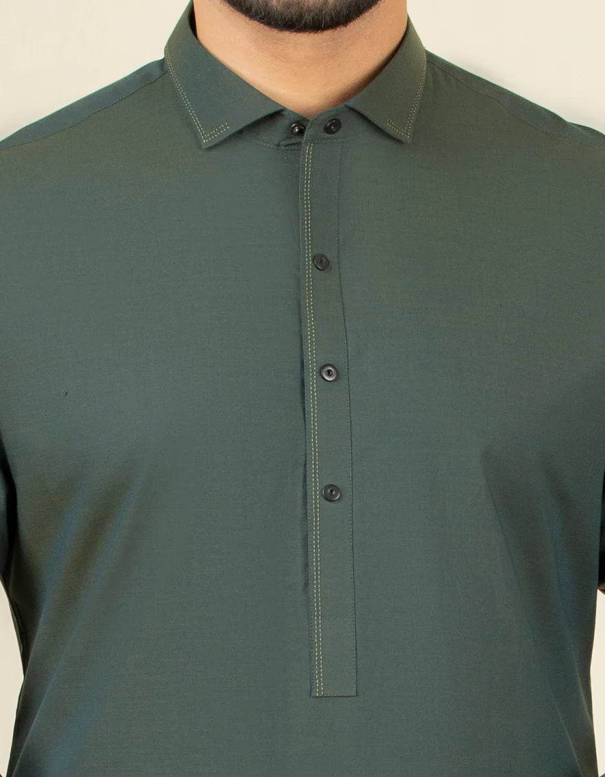 DARK GREEN COTTON KAMEEZ SHALWAR | JJKS-S-US-32593/S22/JJ7635-CL - Image 2