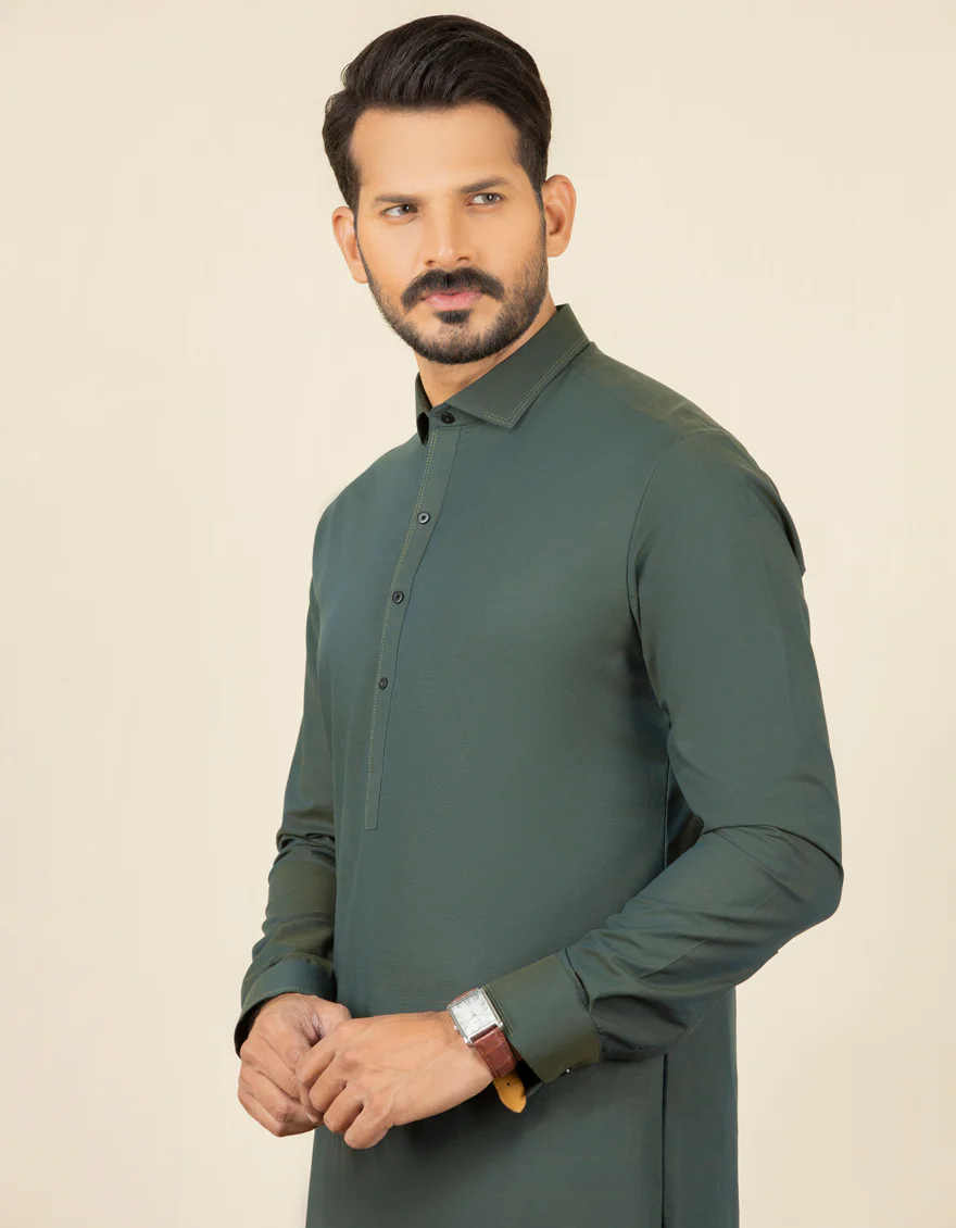 DARK GREEN COTTON KAMEEZ SHALWAR | JJKS-S-US-32593/S22/JJ7635-CL - Image 3