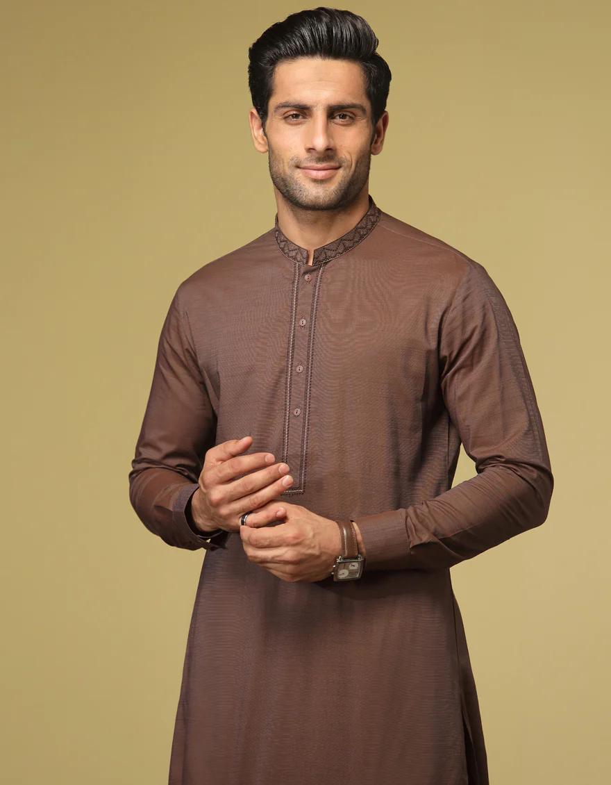 COFFEE BROWN COTTON KAMEEZ SHALWAR | JJKS-S-US-32594/S22/JJ7662-SF - Image 3