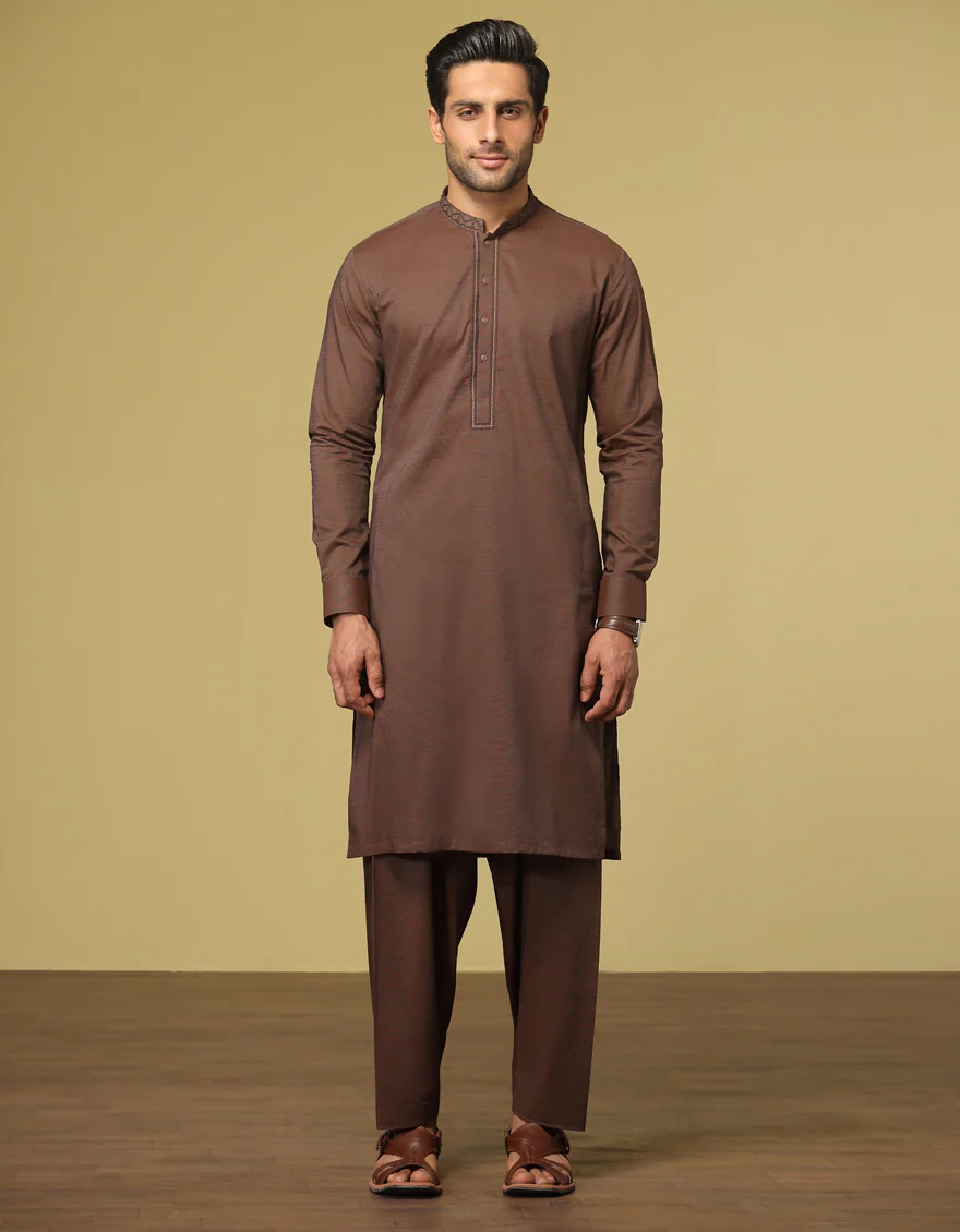 COFFEE BROWN COTTON KAMEEZ SHALWAR | JJKS-S-US-32594/S22/JJ7662-SF - Image 4