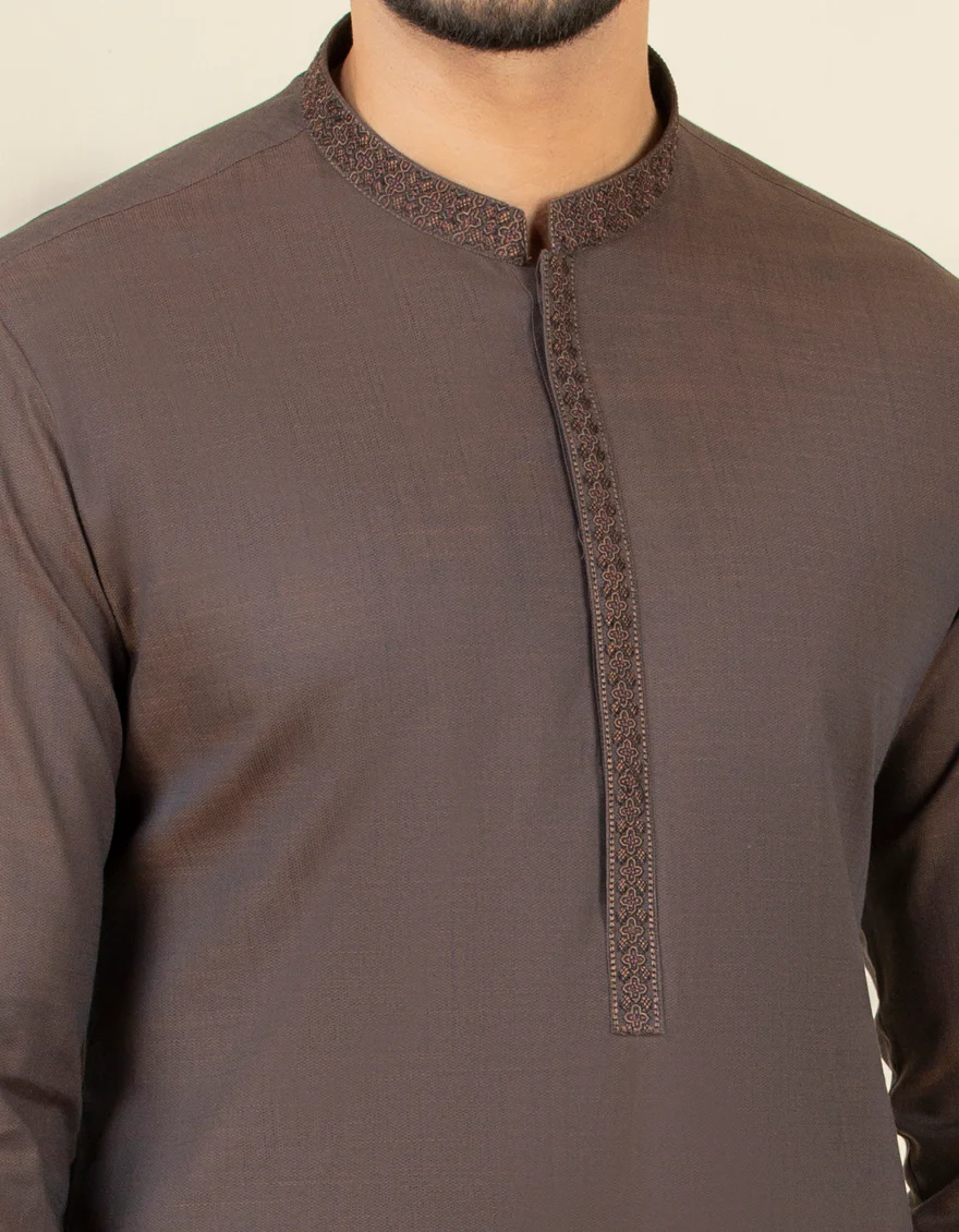 RUSTY BROWN COTTON KAMEEZ SHALWAR | JJKS-S-US-32598/S22/JJ8191-SF - Image 2