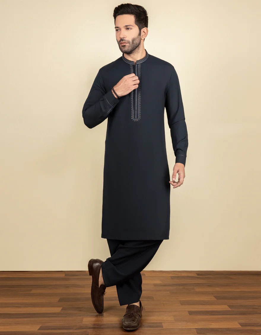 NAVY BLUE BLENDED KAMEEZ SHALWAR | JJKS-S-US-32614/S22/JJ7673-FL