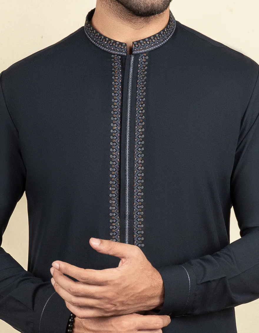 NAVY BLUE BLENDED KAMEEZ SHALWAR | JJKS-S-US-32614/S22/JJ7673-FL - Image 2