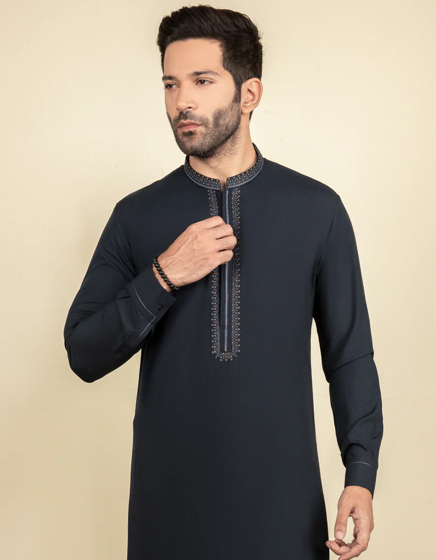 NAVY BLUE BLENDED KAMEEZ SHALWAR | JJKS-S-US-32614/S22/JJ7673-FL - Image 3