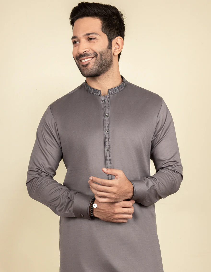 DULL GREY COTTON KAMEEZ SHALWAR | JJKS-S-US-32619/S22/JJ8279-SF - Image 3
