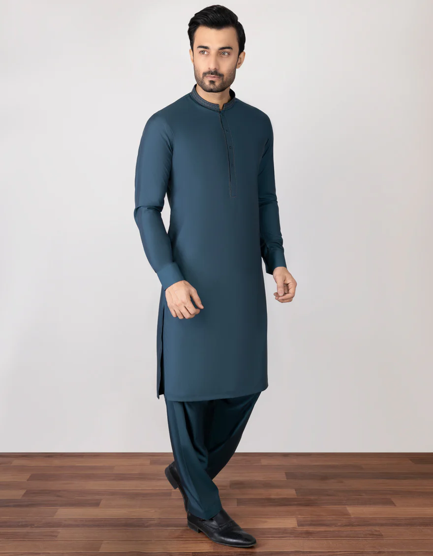 TEAL BLENDED KAMEEZ SHALWAR | JJKS-S-US-32622/S23/JJ8173-SF