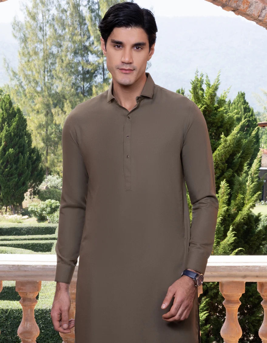 ARMY GREEN BLENDED KAMEEZ SHALWAR | JJKS-S-US-32632/S23/JJ8253-CL - Image 3