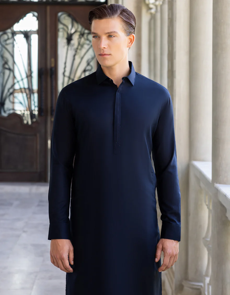 MIDNIGHT BLUE COTTON KAMEEZ SHALWAR | JJKS-S-US-32668/S23/JJ8630-EX - Image 3