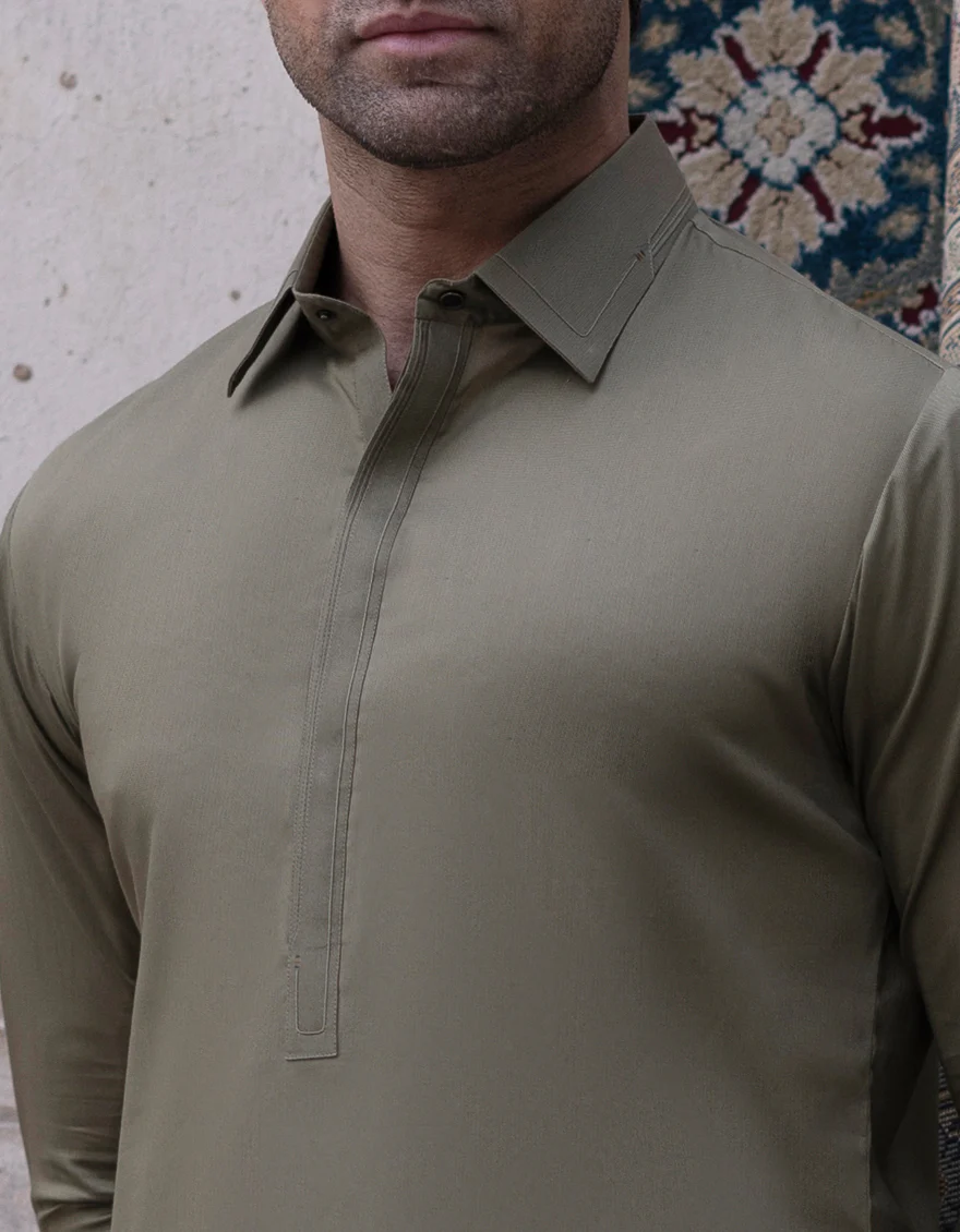 OLIVE COTTON KAMEEZ SHALWAR | JJKS-S-US-32691/S23/JJ8170-EX - Image 2