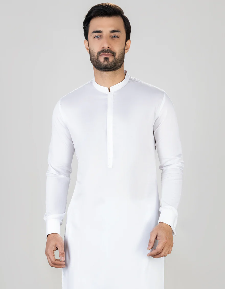 WHITE COTTON KAMEEZ SHALWAR | JJKS-S-US-32700/S23/JJ8770-EX - Image 3