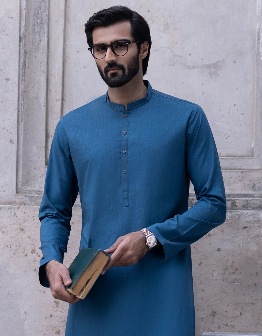 BLUE BLENDED KAMEEZ SHALWAR | JJKS-S-US-32729/S23/JJ8283-CL - Image 3