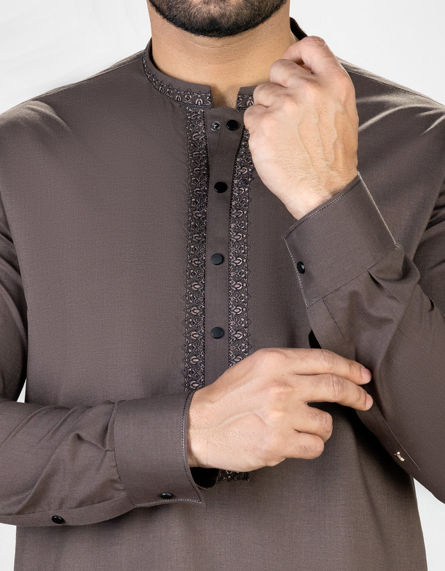 BROWN BLENDED KAMEEZ SHALWAR | JJKS-S-US-32739/S23/JJ8283-SF - Image 2