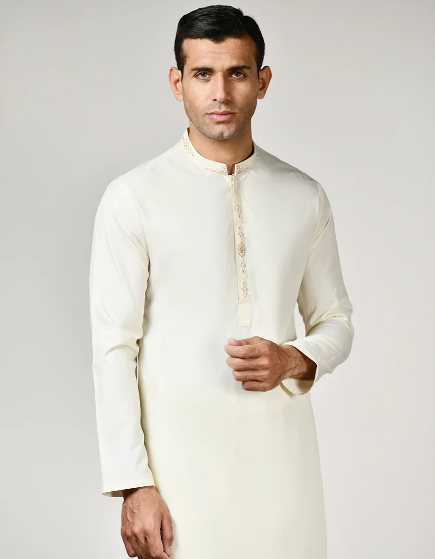 CREAM BLENDED KAMEEZ SHALWAR | JJKS-S-US-32812/S23/JJ9076-FL - Image 2