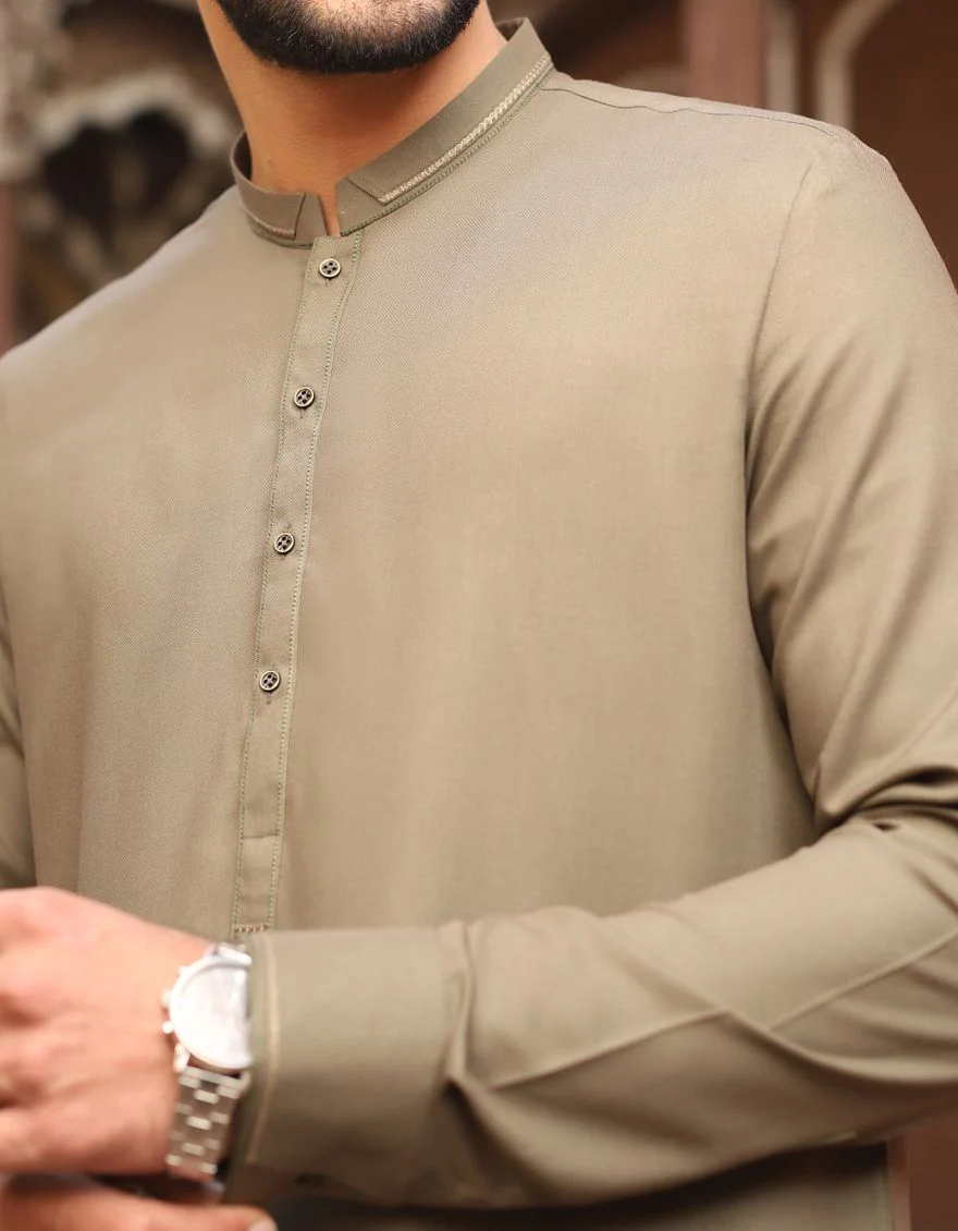 ARMY GREEN KAMEEZ SHALWAR | JJKS-S-US-34049/S21/JJ6877 - Image 2