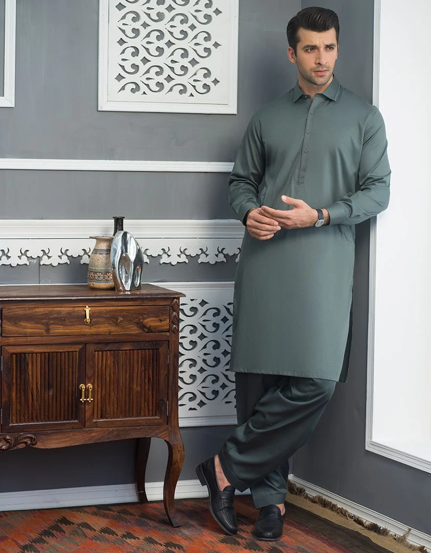 ARMY GREEN KAMEEZ SHALWAR | JJKS-S-US-34061/S21/JJ6888-EX - Image 2