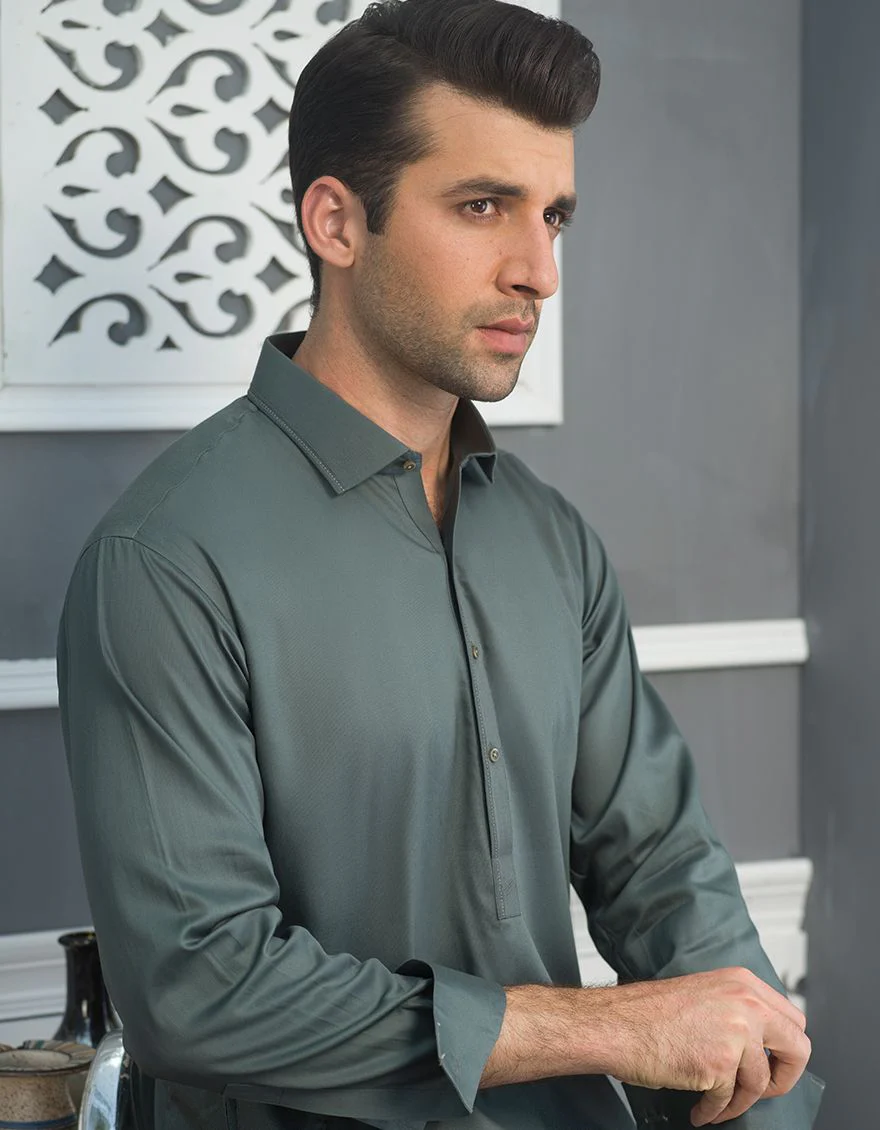 ARMY GREEN KAMEEZ SHALWAR | JJKS-S-US-34061/S21/JJ6888-EX - Image 3
