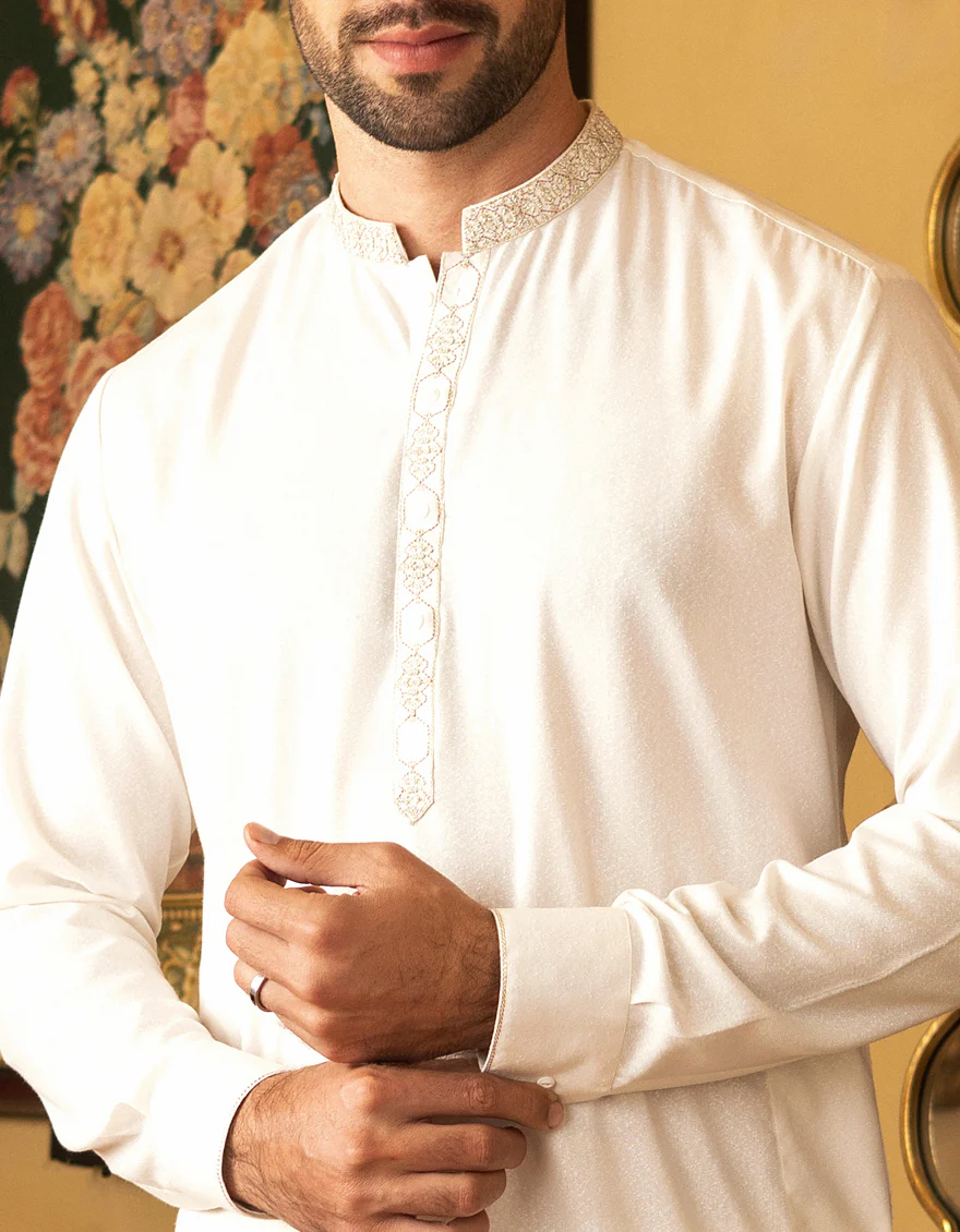 WHITE BLENDED KAMEEZ SHALWAR | JJKS-S-US-34145/S22/JJ7568-FL - Image 2