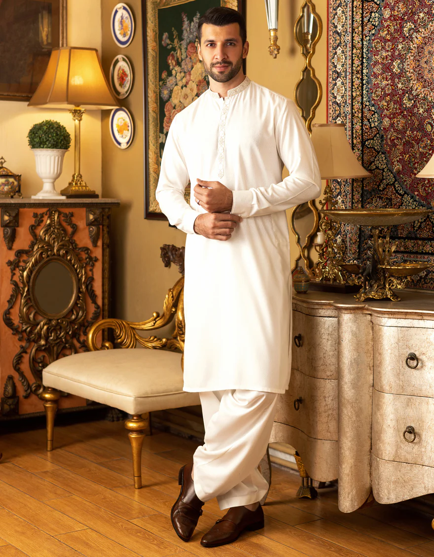 WHITE BLENDED KAMEEZ SHALWAR | JJKS-S-US-34145/S22/JJ7568-FL - Image 3