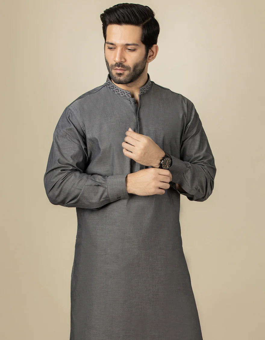 GREY COTTON KAMEEZ SHALWAR | JJKS-S-US-34159/S22/JJ7613-CL - Image 2