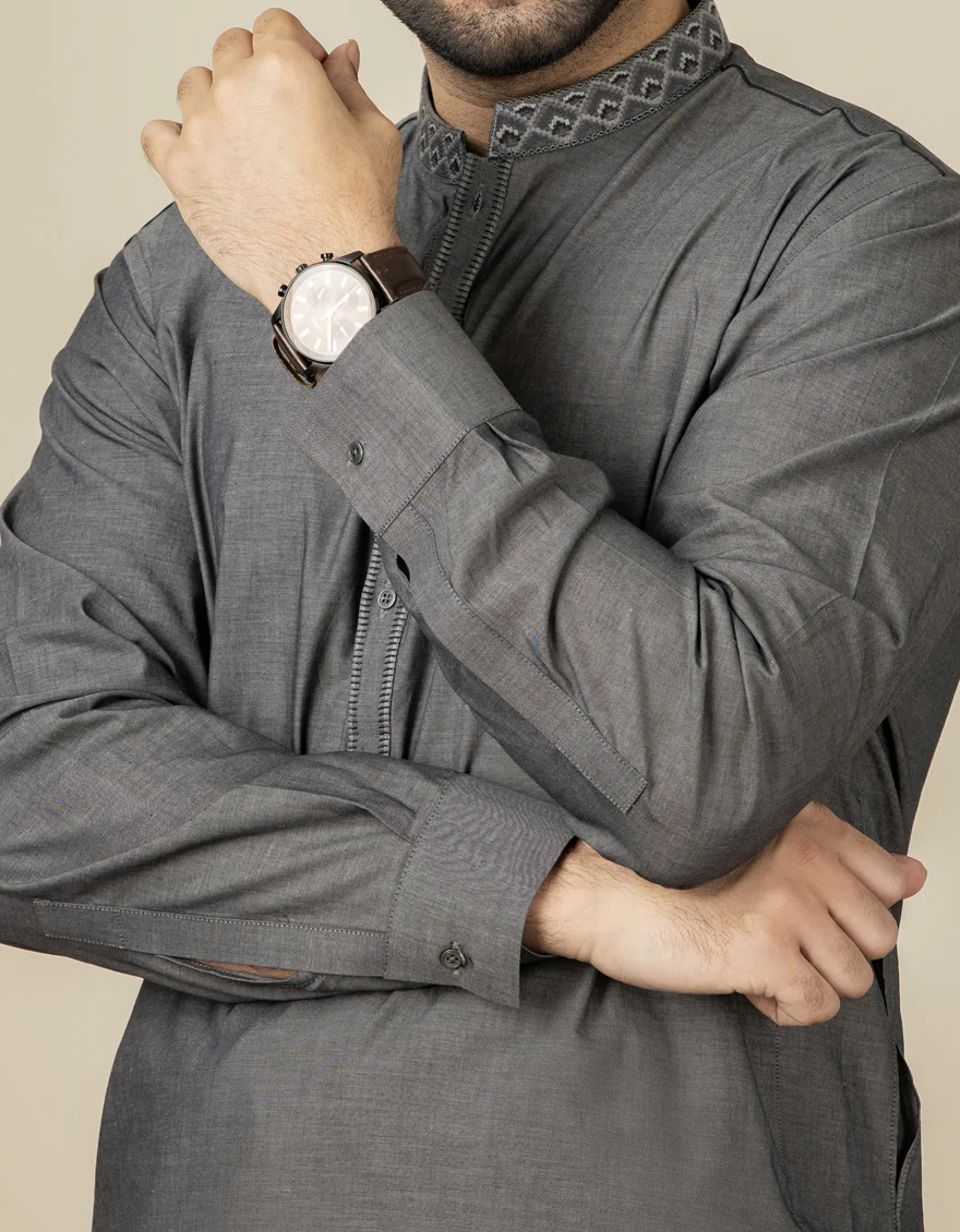 GREY COTTON KAMEEZ SHALWAR | JJKS-S-US-34159/S22/JJ7613-CL - Image 3