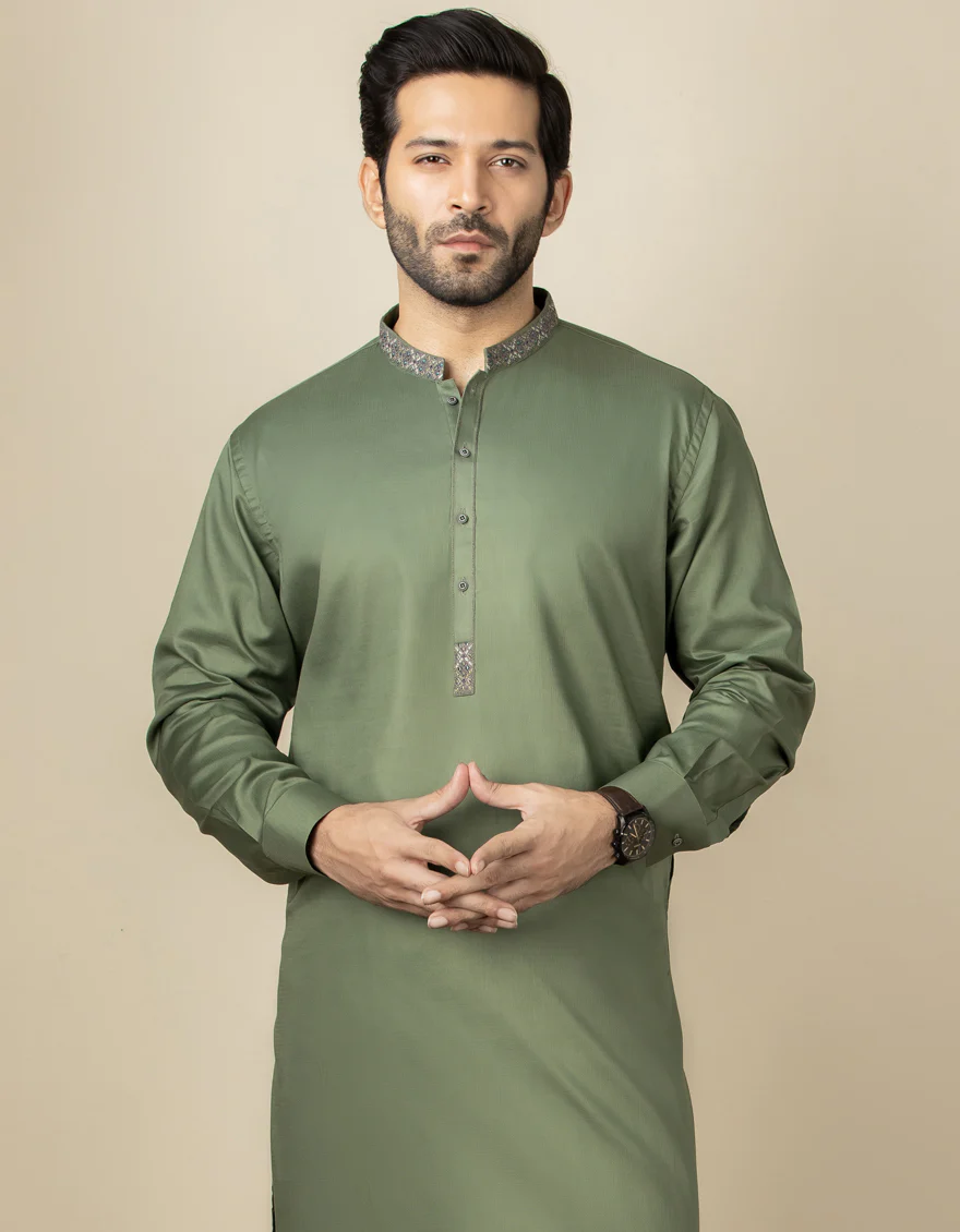 ARMY GREEN COTTON KAMEEZ SHALWAR | JJKS-S-US-34169/S22/JJ8153-SF - Image 3