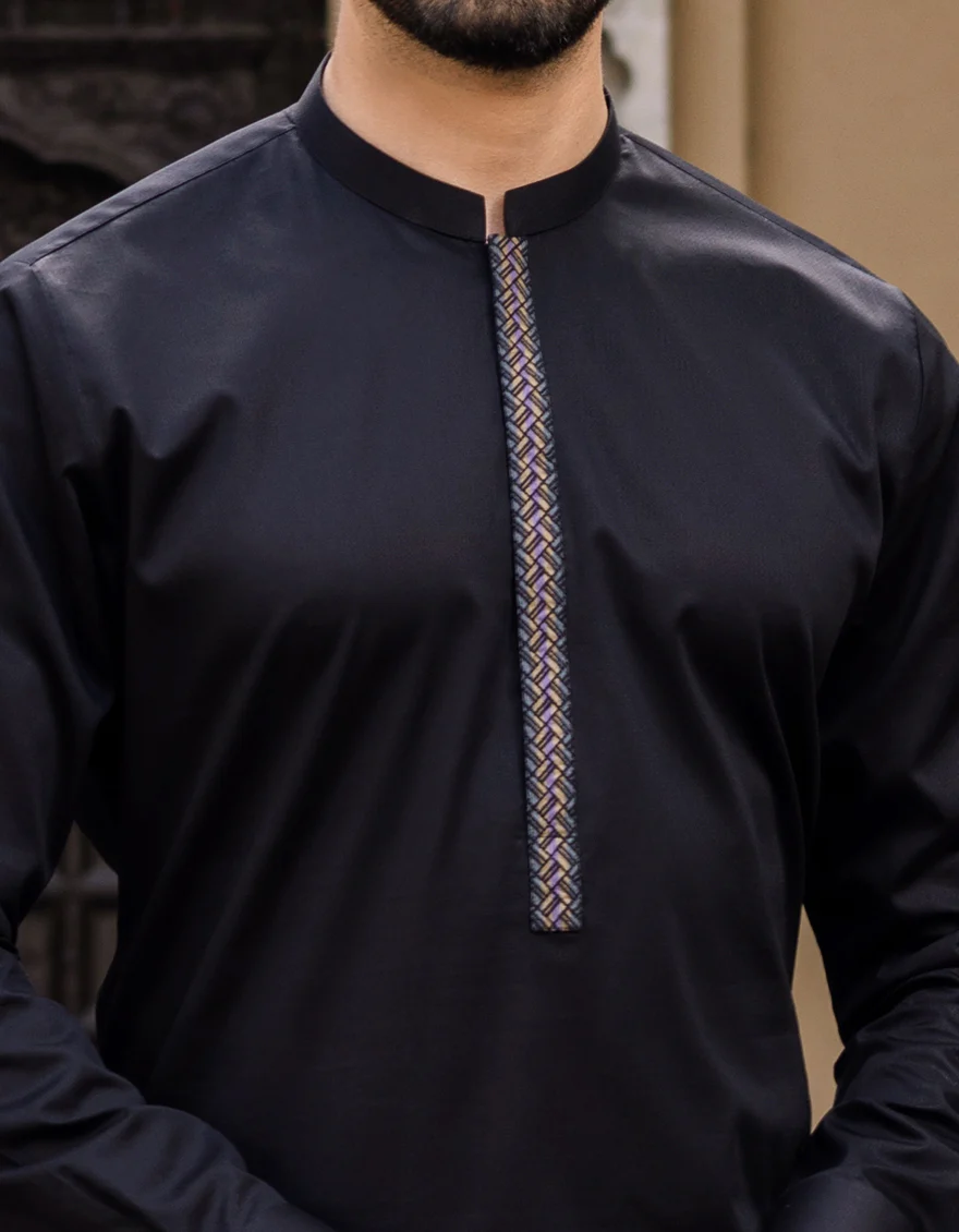 BLACK COTTON KAMEEZ SHALWAR | JJKS-S-US-34172/S22/JJ7665-SF - Image 2